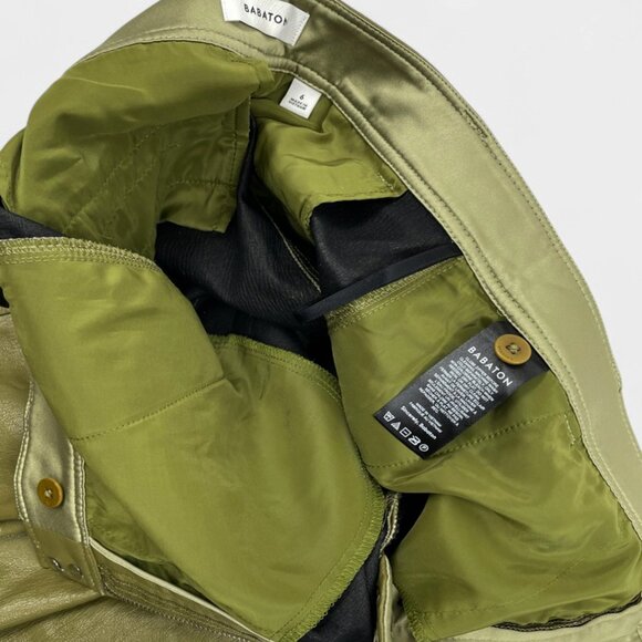 Babaton Aritzia Olive Green Faux Vegan Leather Straight Pants Trousers Women's 6 - Picture 12 of 13